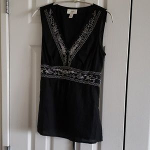 LOFT black sleeveless top with cream embroidery 4